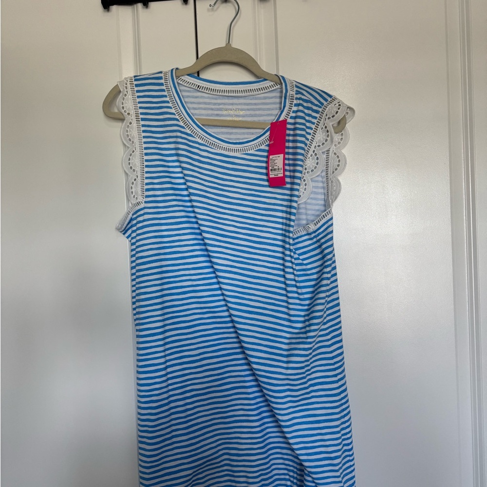 Lilly Pulitzer Blue and White Flutter Sleeve Dress